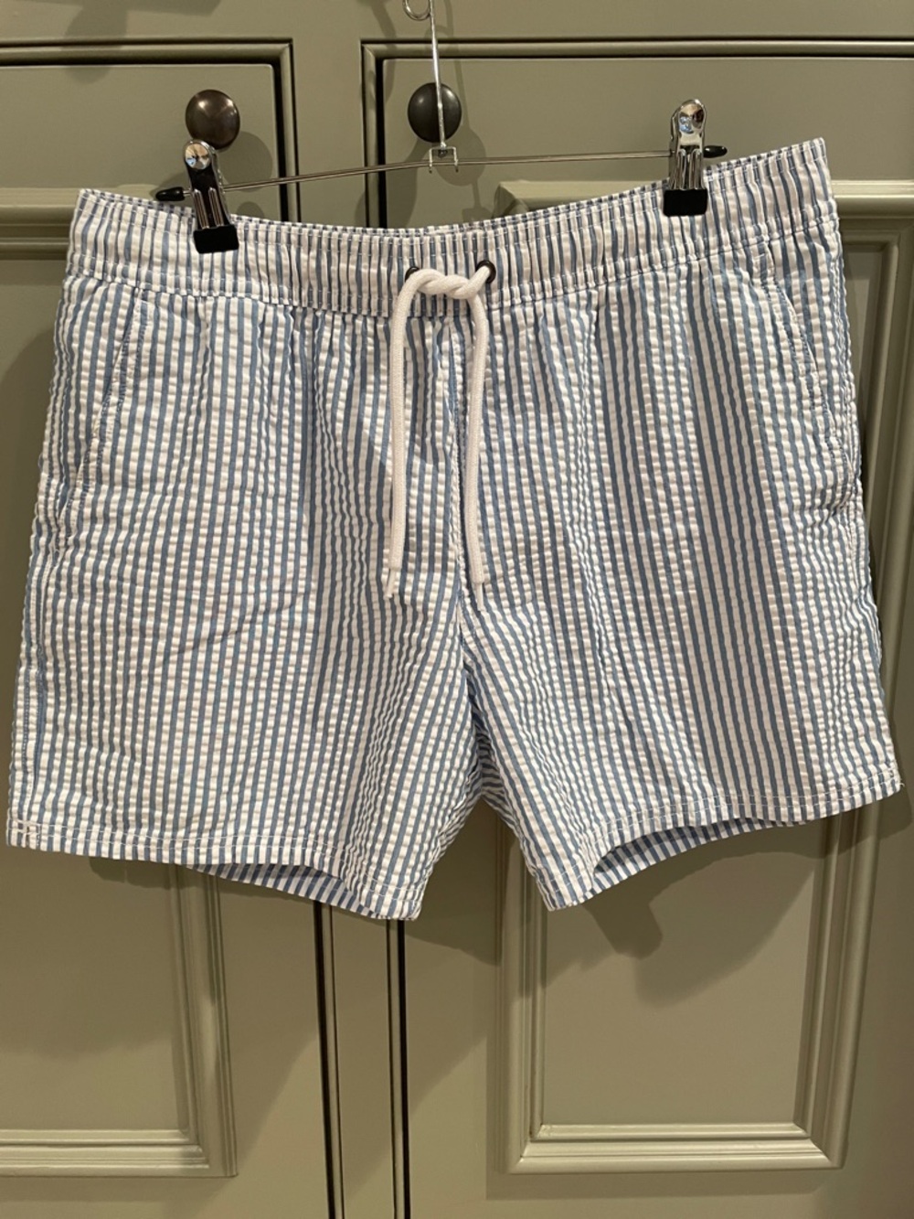 J. Crew Men’s Blue and White Seersucker Swim Trunks